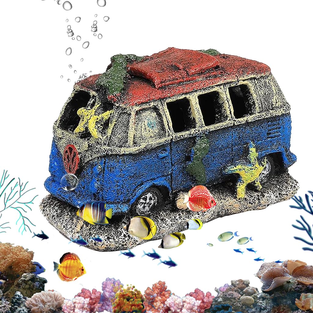 Qpets Aquarium Ornament, Vintage Resin Old Bus Fish Tank Ornament Betta Fish Hiding Cave Fish Tank Decorative Accessories Qpets Aquarium Ornament, Vintage Resin Old Bus Fish Tank Ornament Betta Fish Hiding Cave Fish Tank Decorative Accessories